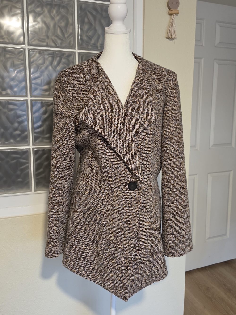 Italian Fabric Brown Mix Tweed Single-Button Blazer - Picture 2 of 6